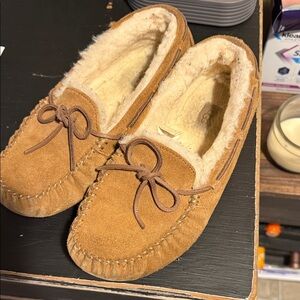 UGG Tan Suede Slippers with Rubber Sole